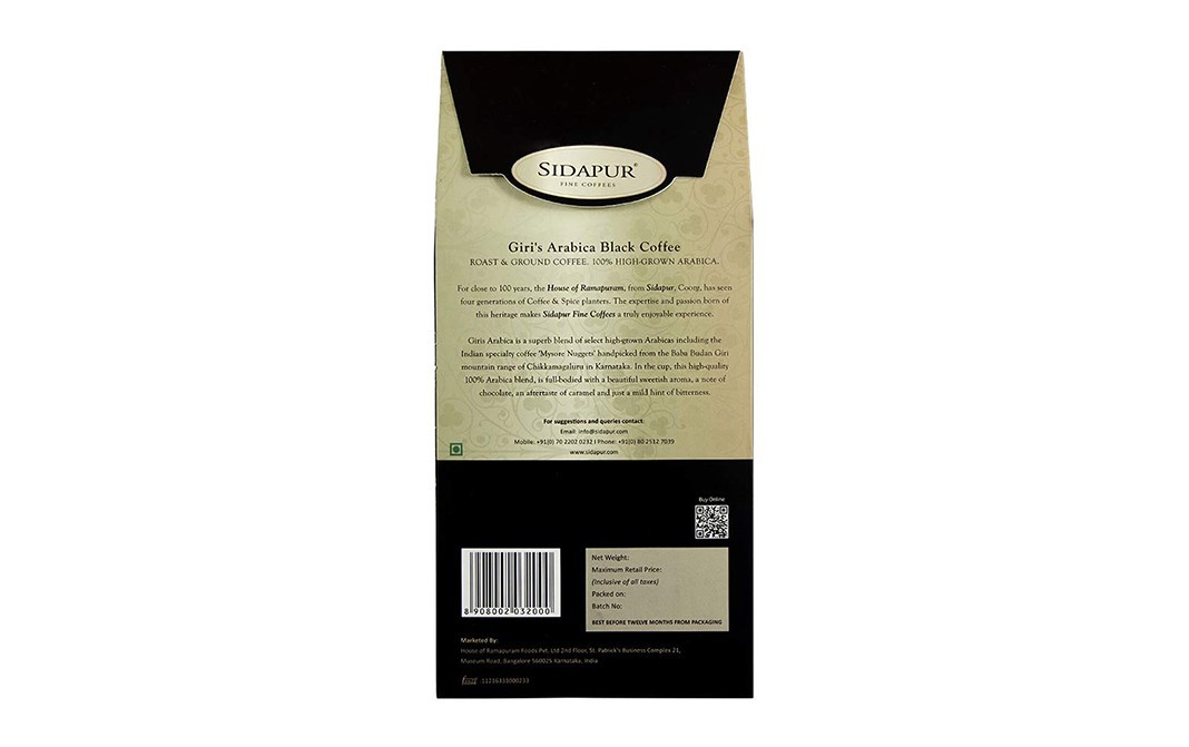 Sidapur Giri's Arabica Black Coffee    Pack  500 grams